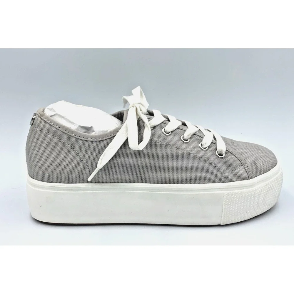 Steve Madden Platform Sneakers Womens Grey‎ Canvas Low Top Lace Up Shoes NWO Box